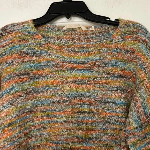 Soft Surroundings Hi Low Split Hem Bell Sleeve Chunky Knit Striped Sweater Med - Picture 4 of 14